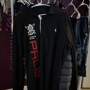 Black Long Sleeve Polo Shirt with Red Logo